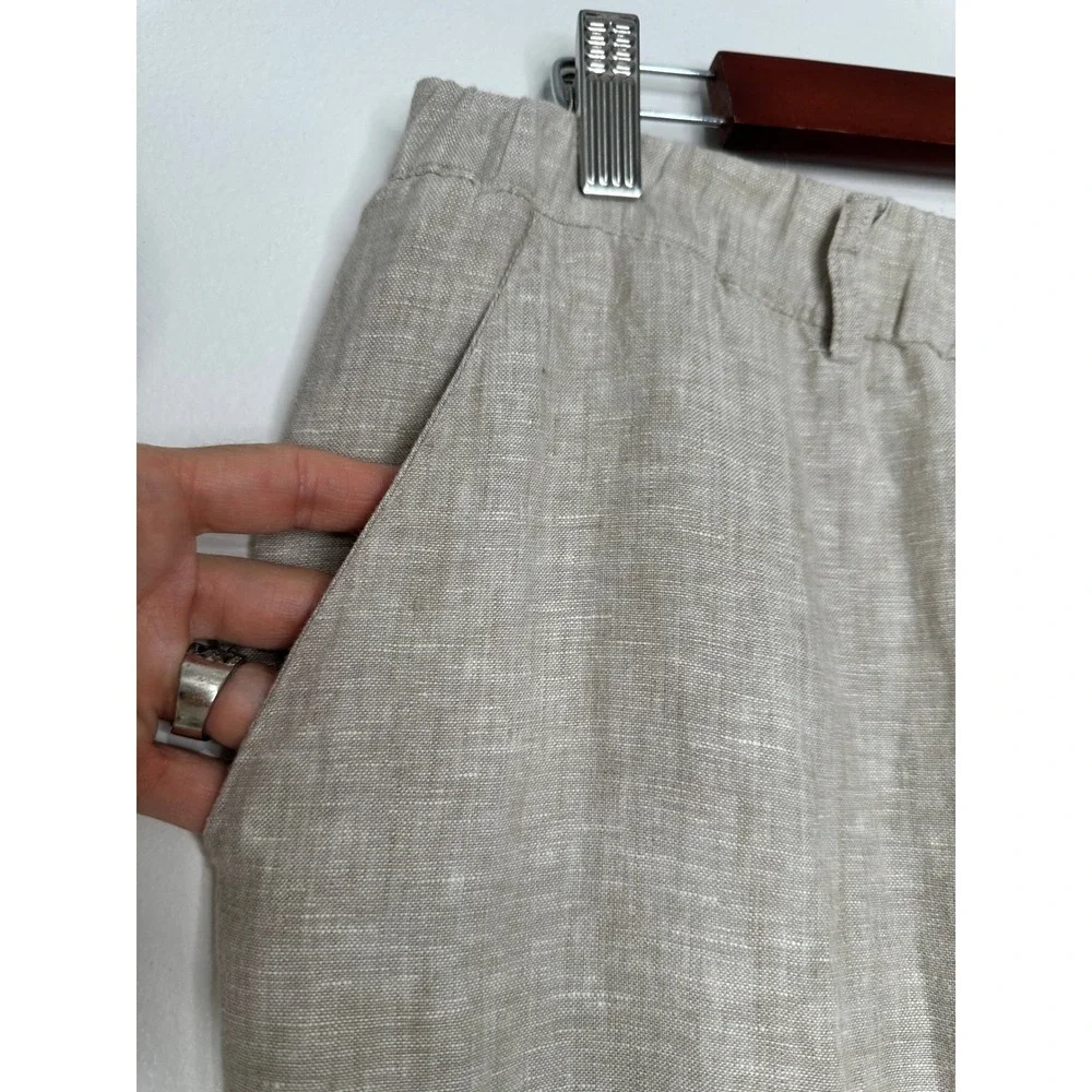 Quince Linen Pants Size L Oatmeal Beige Pull on Straight Leg Elastic Waist